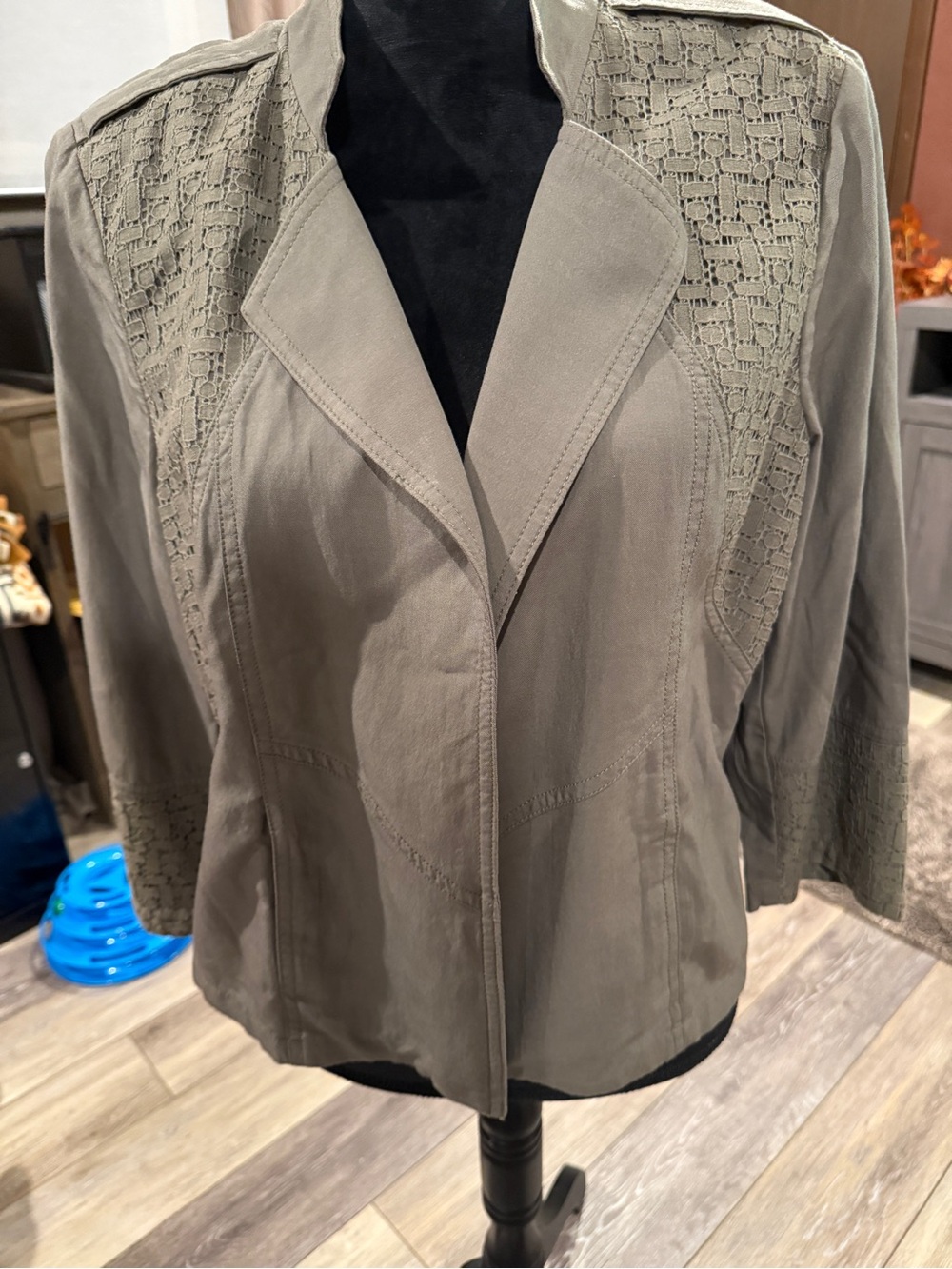 Chico's Taupe Lace-Panel Blazer